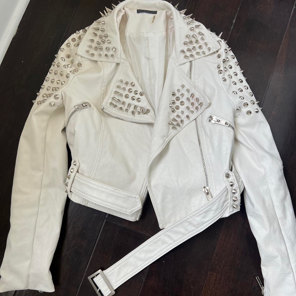 White leather spiked jacket